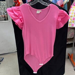 Vibrant Pink Ruffle Sleeve Bodysuit